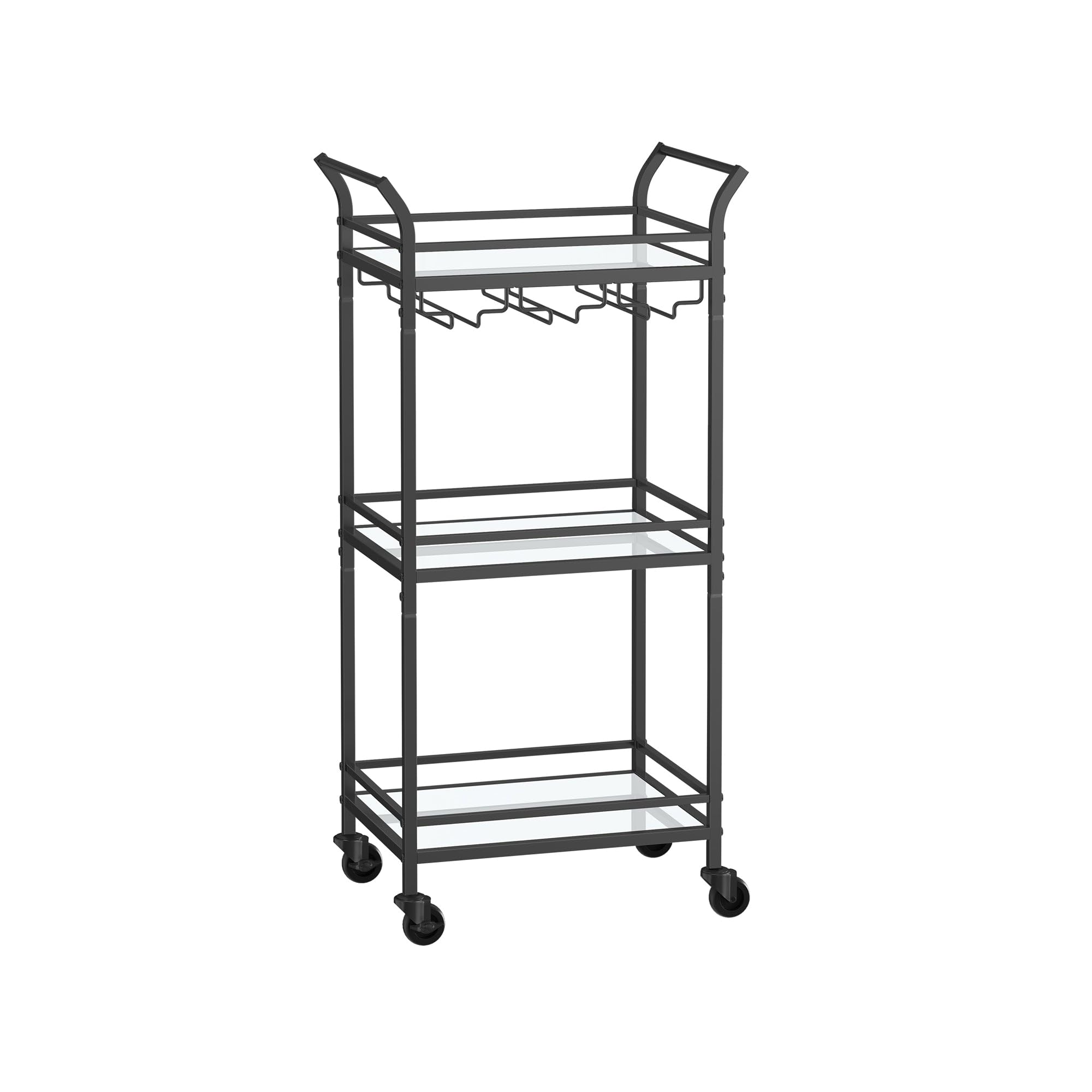 VASAGLE Bar Cart, 3-Tier Shelf, Wine Holders, Glass Holders