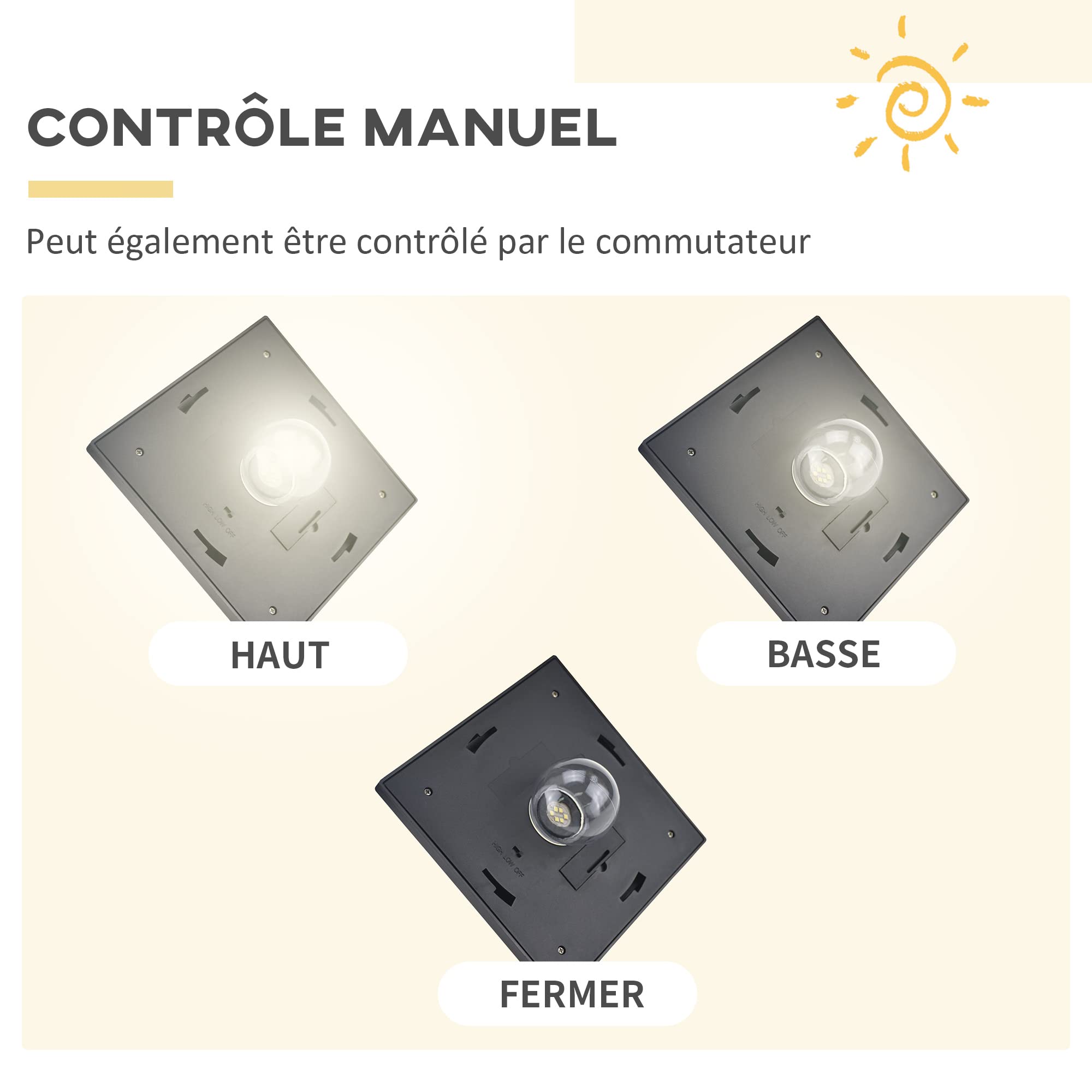 Outsunny Lampadaire de Jardin Extérieur à LED Solaire avec Capteurs H182 cm