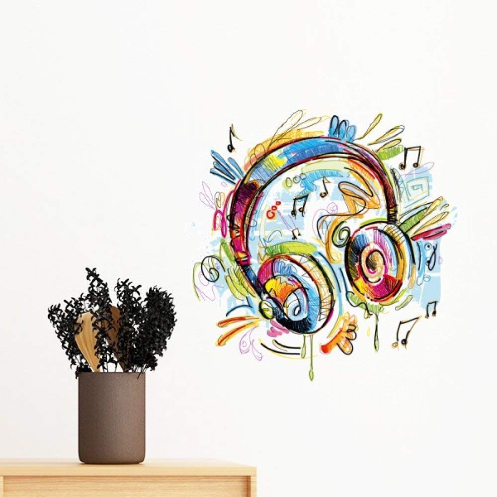 Papier peint chambre stickers amovibles pour masquer un mur nu avec un casque de musique