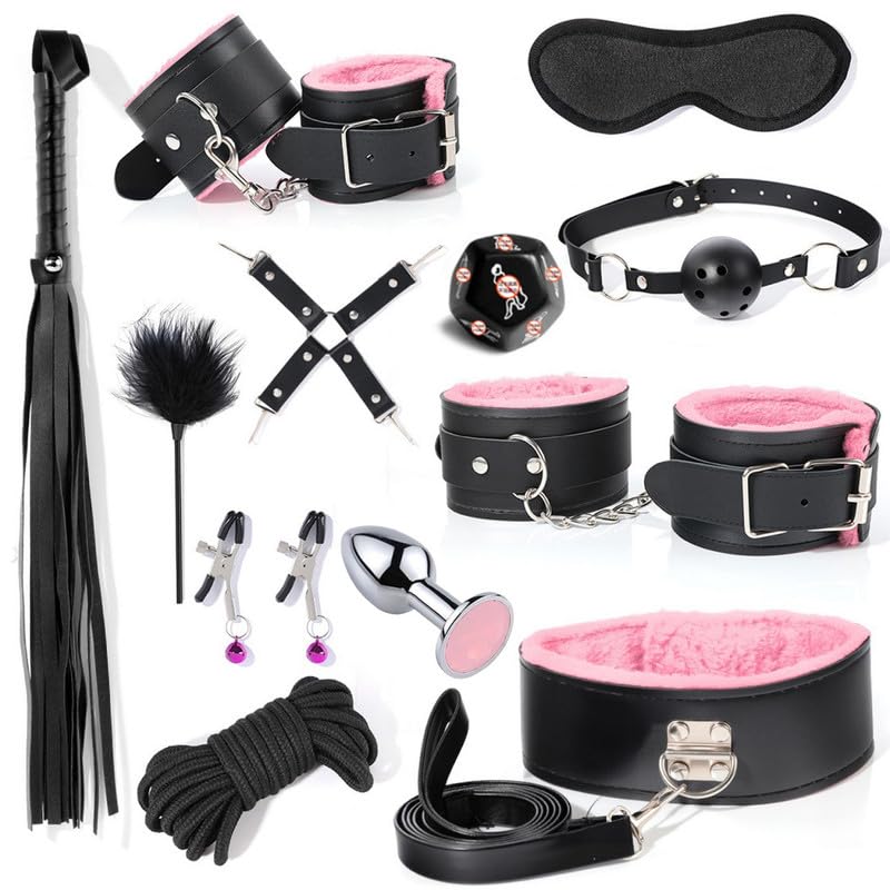 BDSM Bondage Multi Funzionale 12 Pezzi Set di Black Dade Liscia Pelle Regolabile Accessori Sportivi, Attrezzature di Allenamento di Resistenza, Regalo di Coppia - K + 1