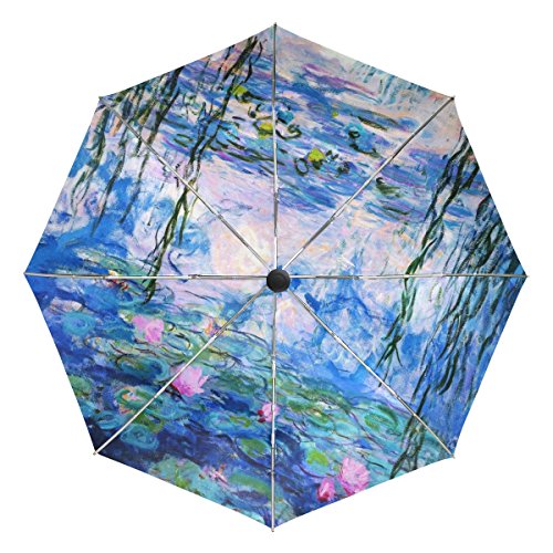 Baihuishop Monet Painting Windproof Umbrellas Auto Open Close 3 Folding Golf Strong Durable Compact Travel Umbrella Uv Protection Portable Lightweight Easy Carrying And Slip-Proof Handle #TOP7