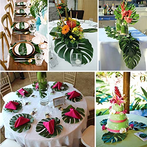 Leikedun Blätter, 12 Stück Palmenblätter, Monstera-Blätter, Pflanzen, für Hawaiische Dschungel Strand Thema Party Tischdekoration, Grün