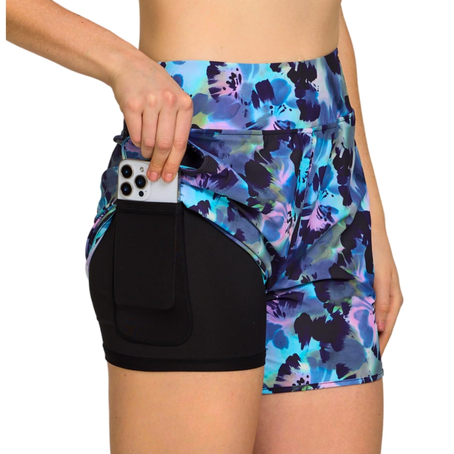 reebok women's 5" high waisted swim shorts board shorts with liner