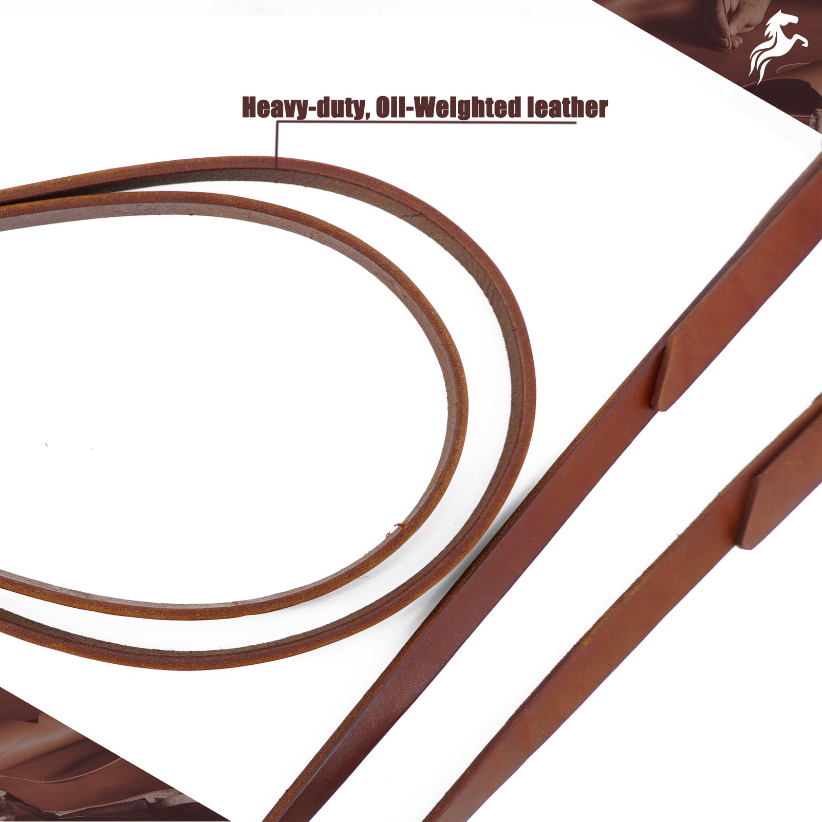 Jeereal Schweres Geschirr, geteilte Zügel, Schnellwechsel-Design mit robuster Edelstahl-Schnalle, schwere ölgewichtete Lederzügel, 1,6 cm x 2,1 m
