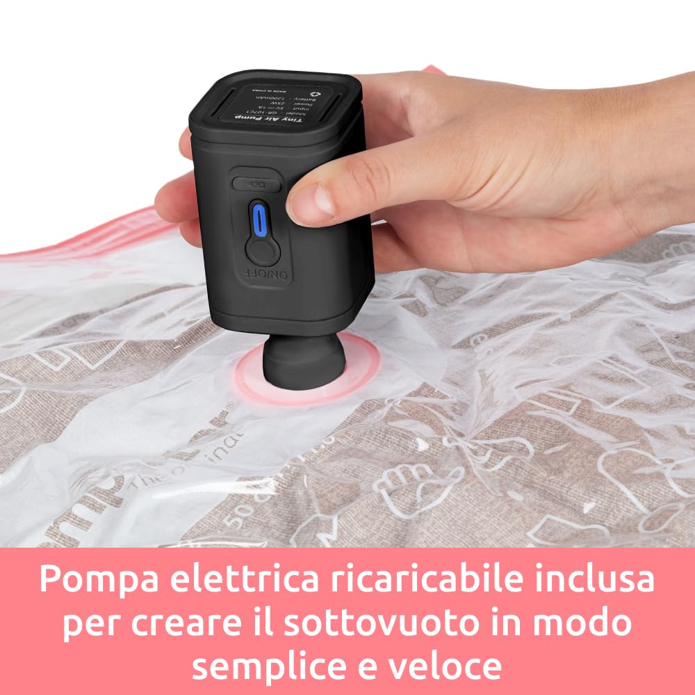 Compactor Sacchi Sottovuoto da Viaggio per Valigia Smart Travel – Set 7 Pezzi con Pompa Elettrica Ricaricabile e 6 Sacchetti Salvaspazio 40x60 cm