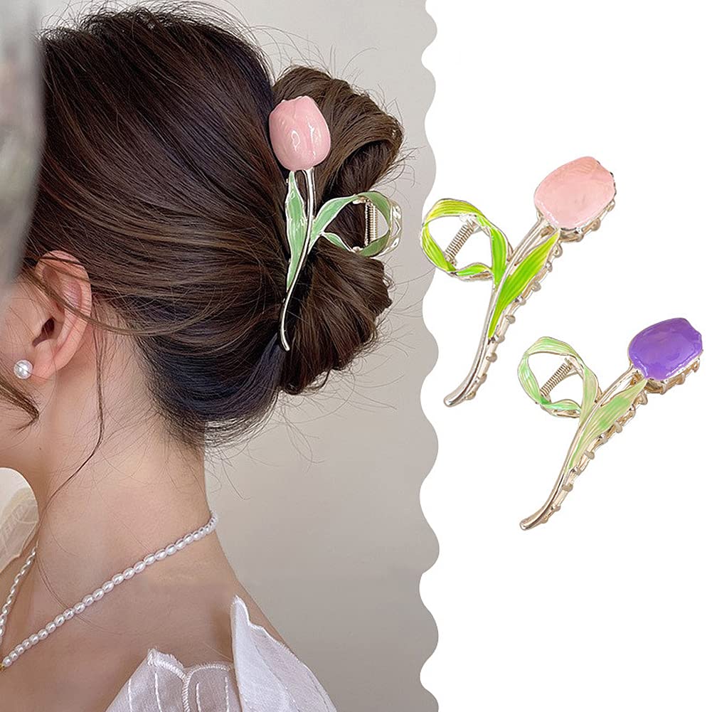 Purple Tulip Bow Metal Hair Clip Korean Style Tulip Bow Hair Clip at ₹ 180/pack | Korean  main image 2
