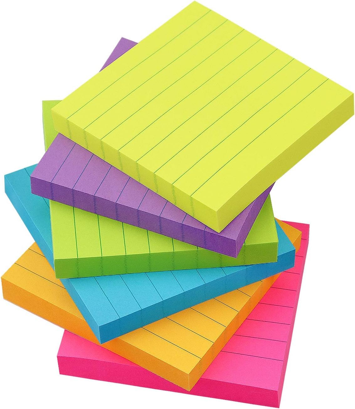 – Lined Sticky Notes, Bright Colorful Ruled Self-Stick Pads, Strong Adhesive Memo Pads, for Office, Home, School, Meeting, 6 Pads, 100 Sheets Per Pad, 3 x 3 Inch, Removes Cleanly, Multicolor