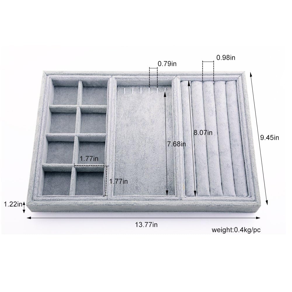 Vassoio Portagioie In Velluto E Legno - 12 Scomparti - Per Bracciali, Orologi, Gioielli