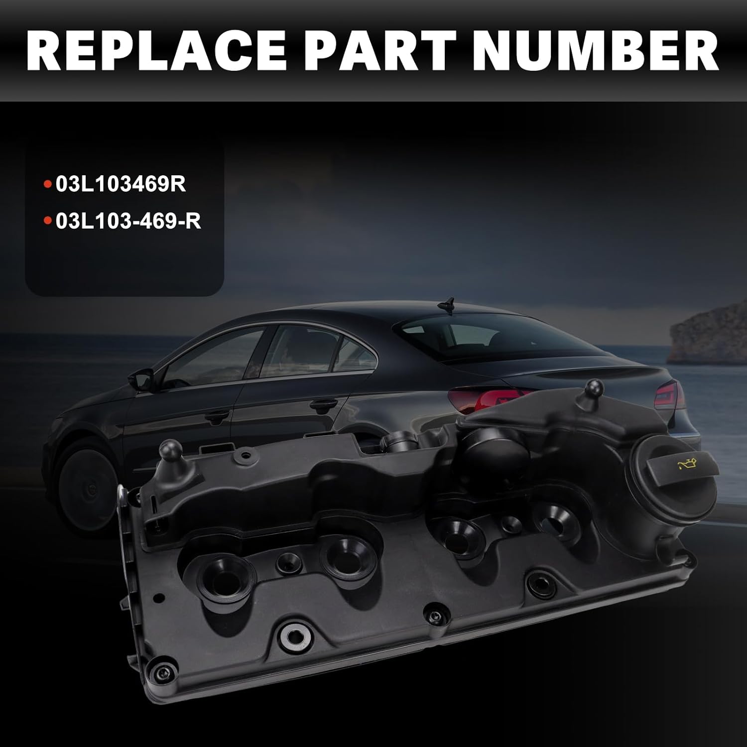 03L103469R Engine Valve Cover Compatible with Volkswagen VW Passat 2012-2014 L4 2.0L Fit Diesel Engine with Oil Filler Cap, Bolt and Gasket