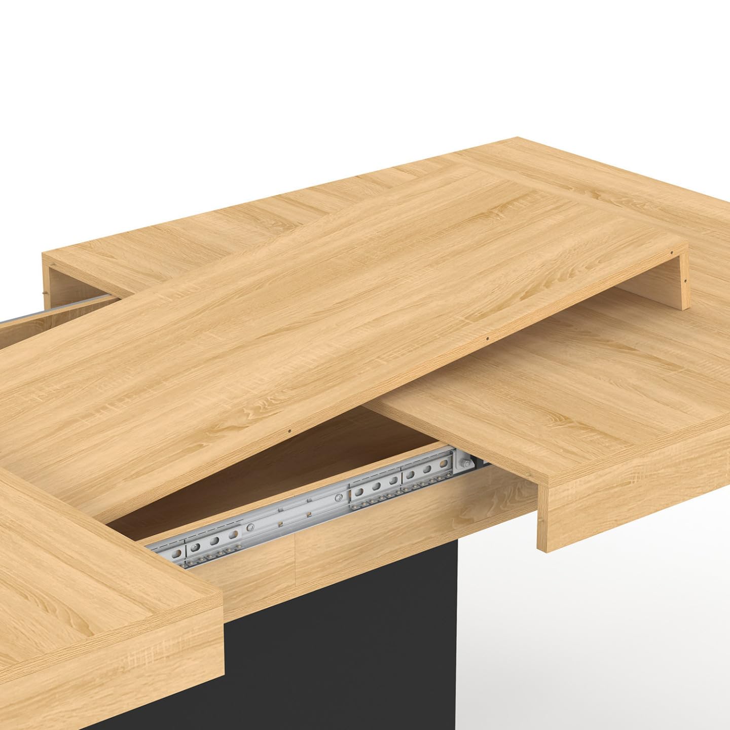 IDMarket – Mesa de comedor extensible rectangular Eden 8-12 personas, madera y negro, 200-250 cm