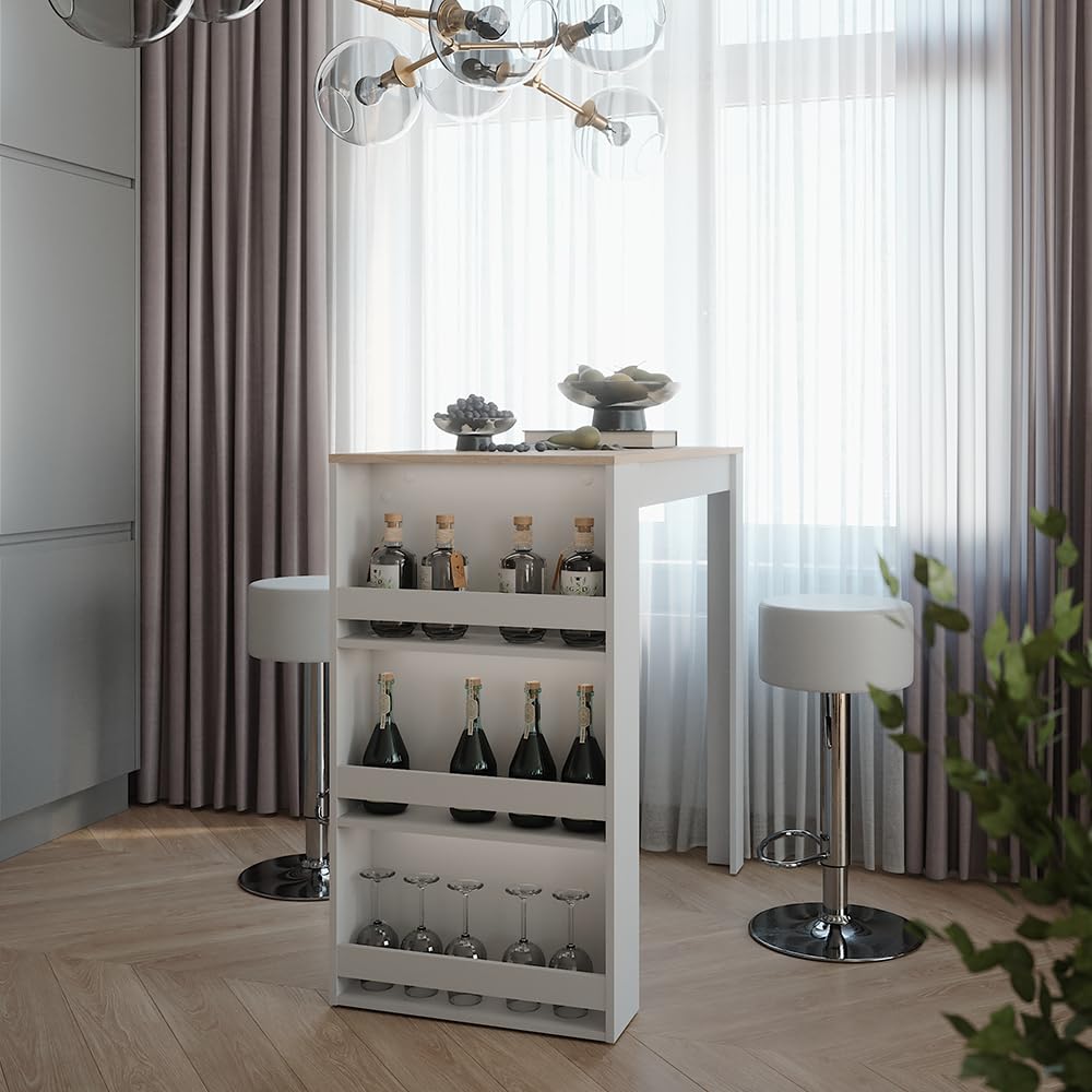 Vicco Set de Table de Bar Repose, Blanc/Sonoma, 57x117cm avec 2 tabourets de Bar, utilisable comme Table Haute pour la Cuisine ou la Salle à Manger