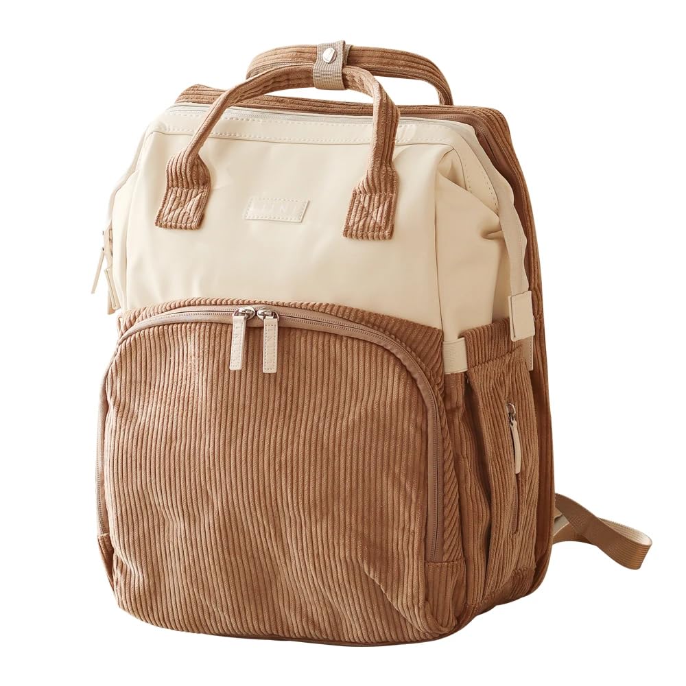 LIINI® Wickelrucksack Cord Braun – 29L Wickeltasche Rucksack mit Wickelunterlage, Kinderwagen-Halterungen, isolierten Flaschenfächern, Nassfach & Laptopfach