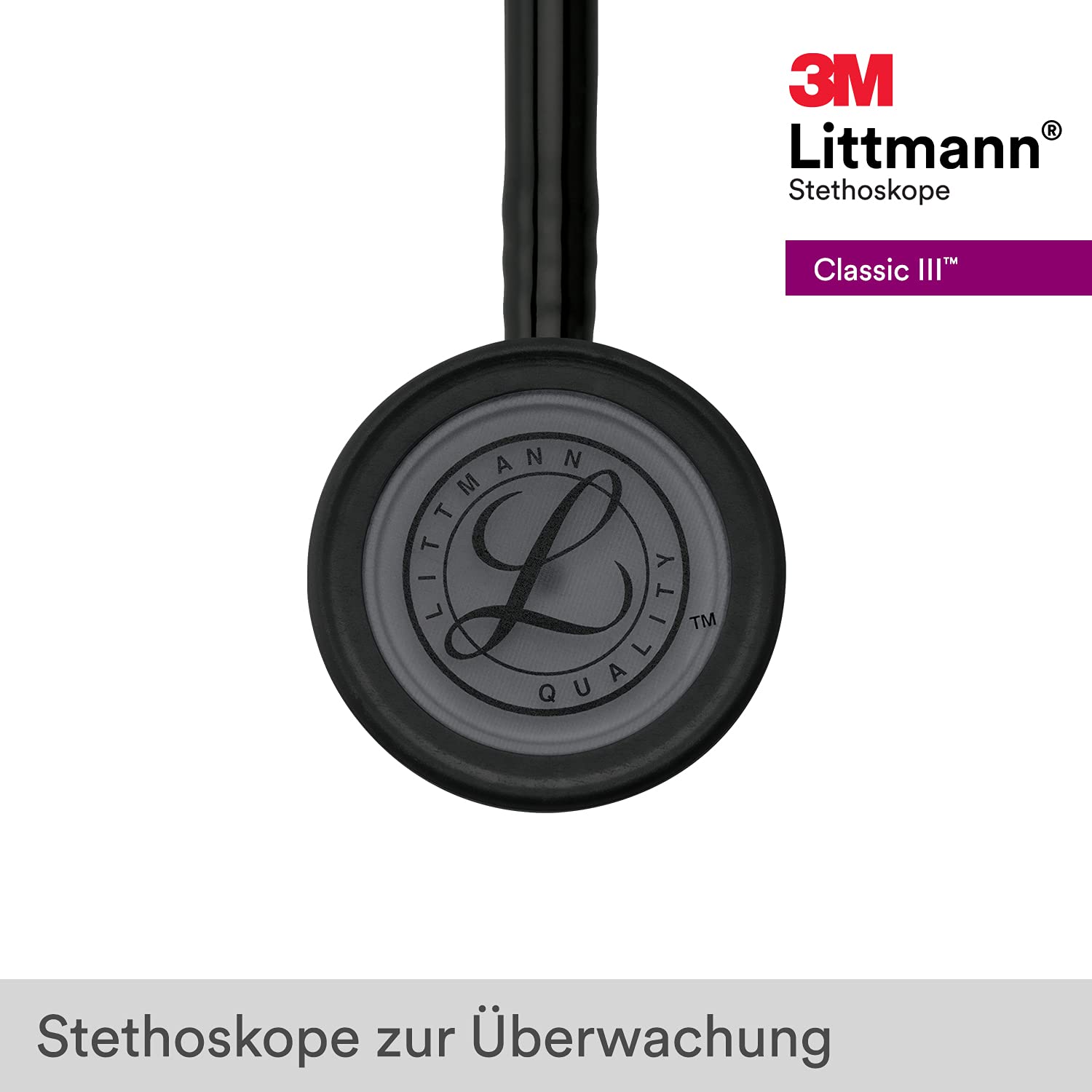 3M Littmann Classic III Stethoskop zur Überwachung, 5803, Black Edition Bruststück, schwarzer Schlauch, 69 cm & Stethoskop-Namensschild, 40007, Schwarz