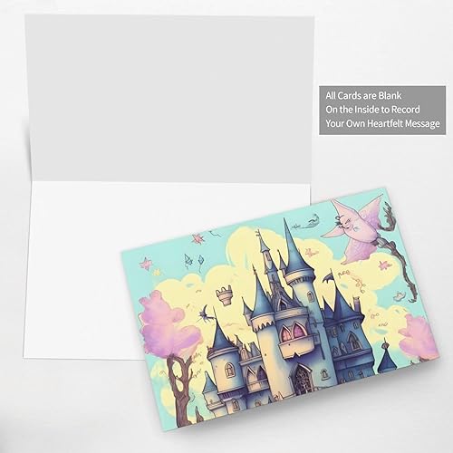 Miniatura 4 de DowrAp Tarjeta de felicitación azul castillo de cuento de hadas con calcomanías de sobre, adecuada para bodas, cumpleaños, vacaciones, cualquier