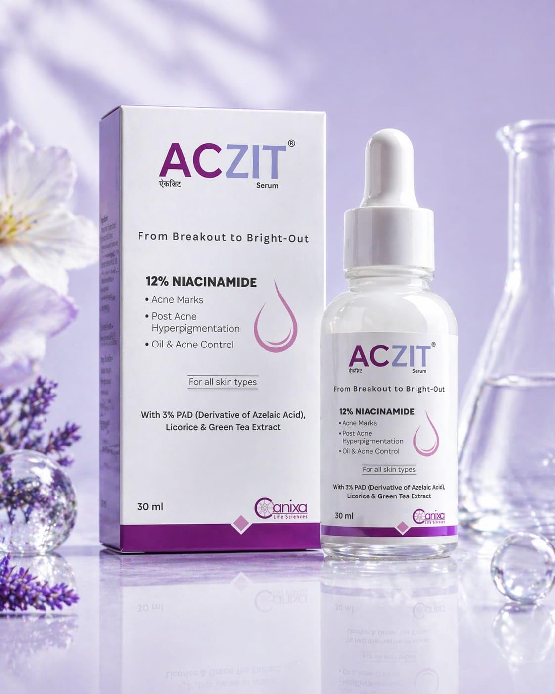 ac-zit 12% niacinamide face serum acne marks, hyperpigmentation & oil control for all skin types (30ml)