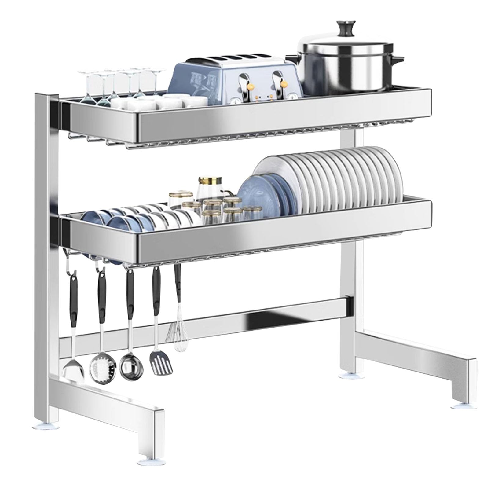 Czywkddpp Silver Dish Drainer, 304 Stainless Steel 3 Tier Rack Stable Kitchen Over Sink Shelf For Dishes Bowls Utensils, (65Cm/25.6In)
