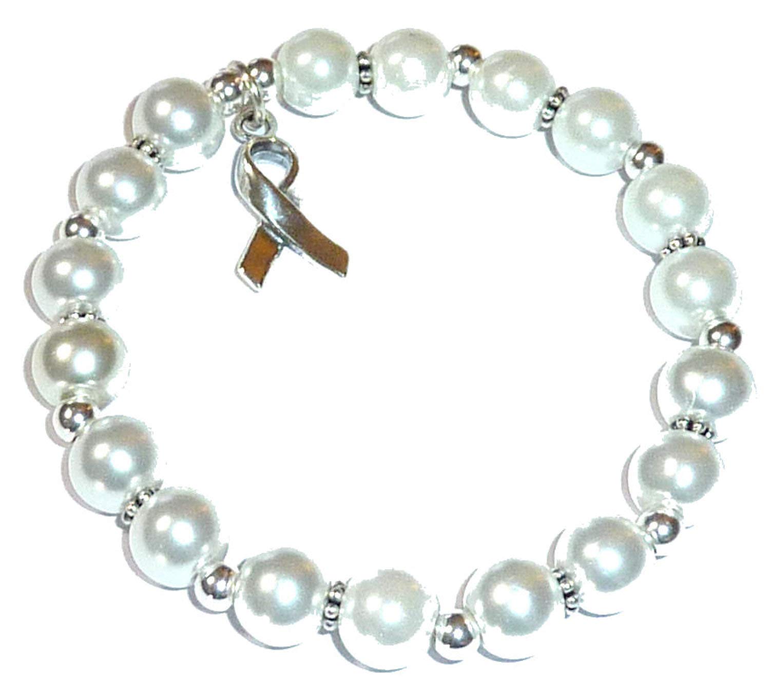 Hidden Hollow Beads Cancer Awareness Stretchy Bracelet, .925 Sterling Silver, Strong Stretch Cord Fits Most Wrists