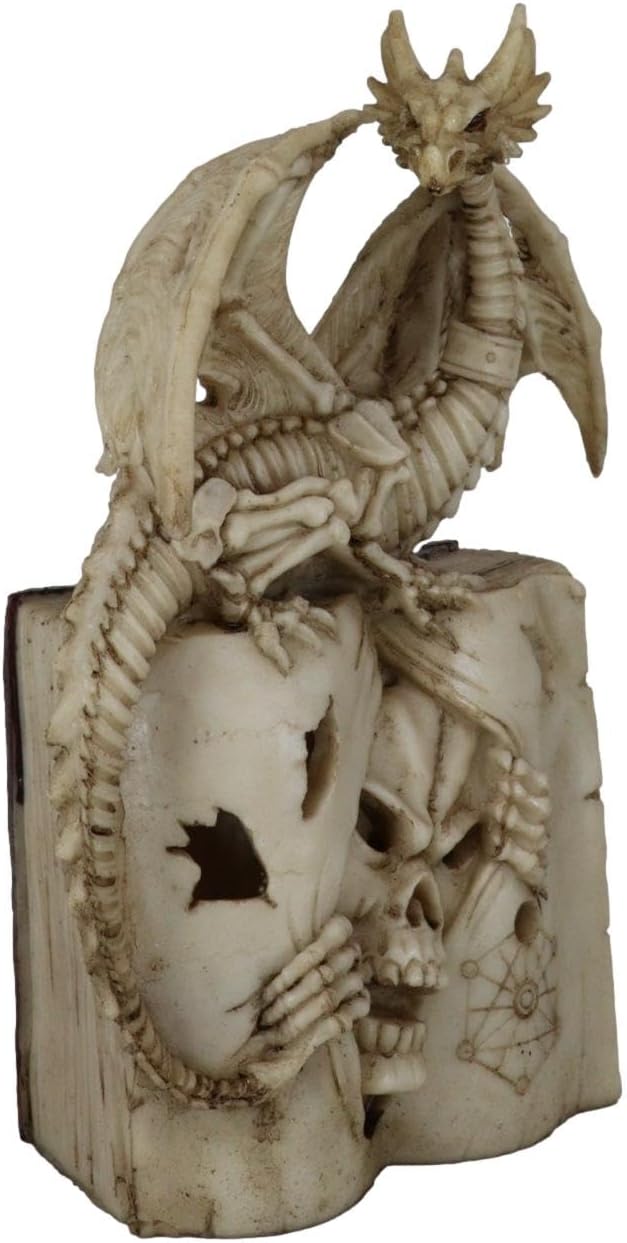 Ebros Gift 8.25" Tall Gothic Skeleton Bone Dragon Perching On Spell Book of The Dead with Sarcophagus Mummy Skull Emerging LED Night Light Figurine Ghost Alchemy Drake Fantasy Dungeons and Dragons