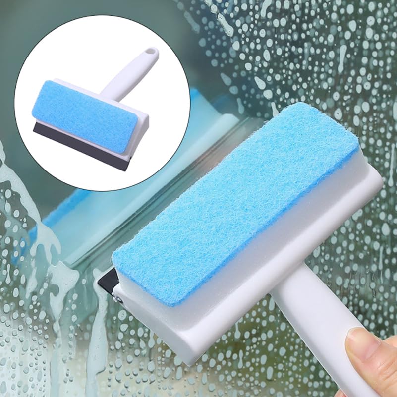 Image of Baluue Double-Sided Window Cleaner 2-in-1 Squeegee and Scrubber Sponge for Car Windshield Mirrors and Shower Tiles 7.28 Inch Handheld Glass Cleaning Brush
