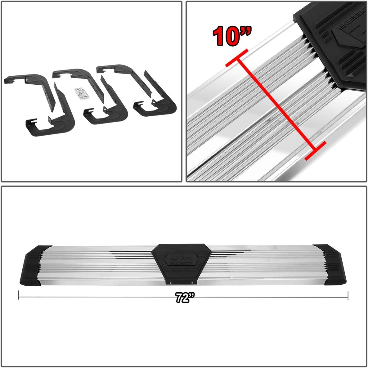 J2 Engineering 10'' Running Boards Side Step Bars Compatible with 07-19 Silverado/Sierra 1500 2500HD 3500HD Extended Cab, Metallic/Black, J2-STEPB-ZTL-8260-SS