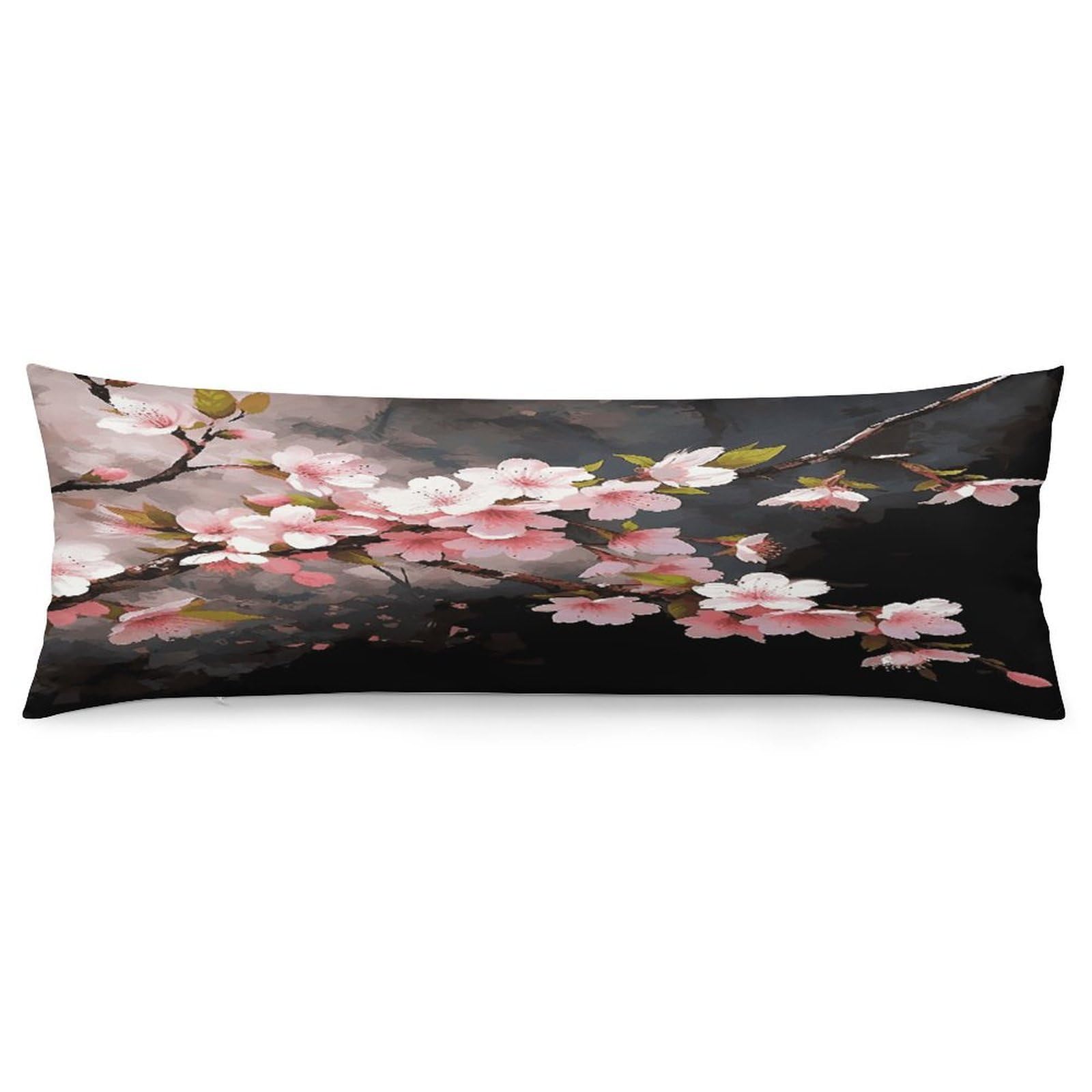 Tempting Cherry Blossoms Body Pillowcase Soft Breathable Full Long Pillow Cover 20x54 Inches Polyester Pillow Case with Hidden Zipper Closure for Bedroom Home Decorations