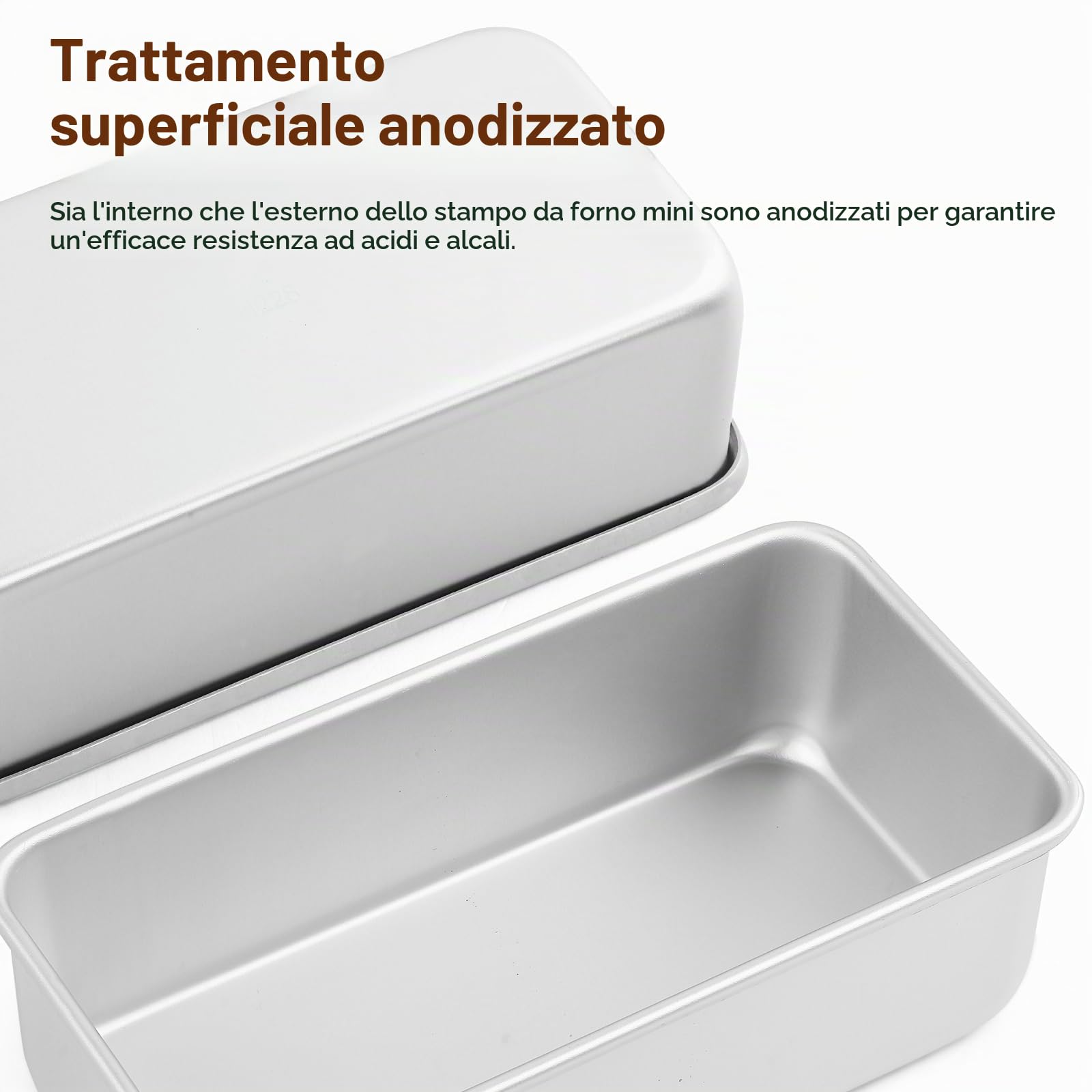 Set di 2 Teglia per pane Rettangolare in Alluminio Anodizzato, per Cuocere Pane, Torte e Toast, 20 x 10 x 6,5 cm, Argento