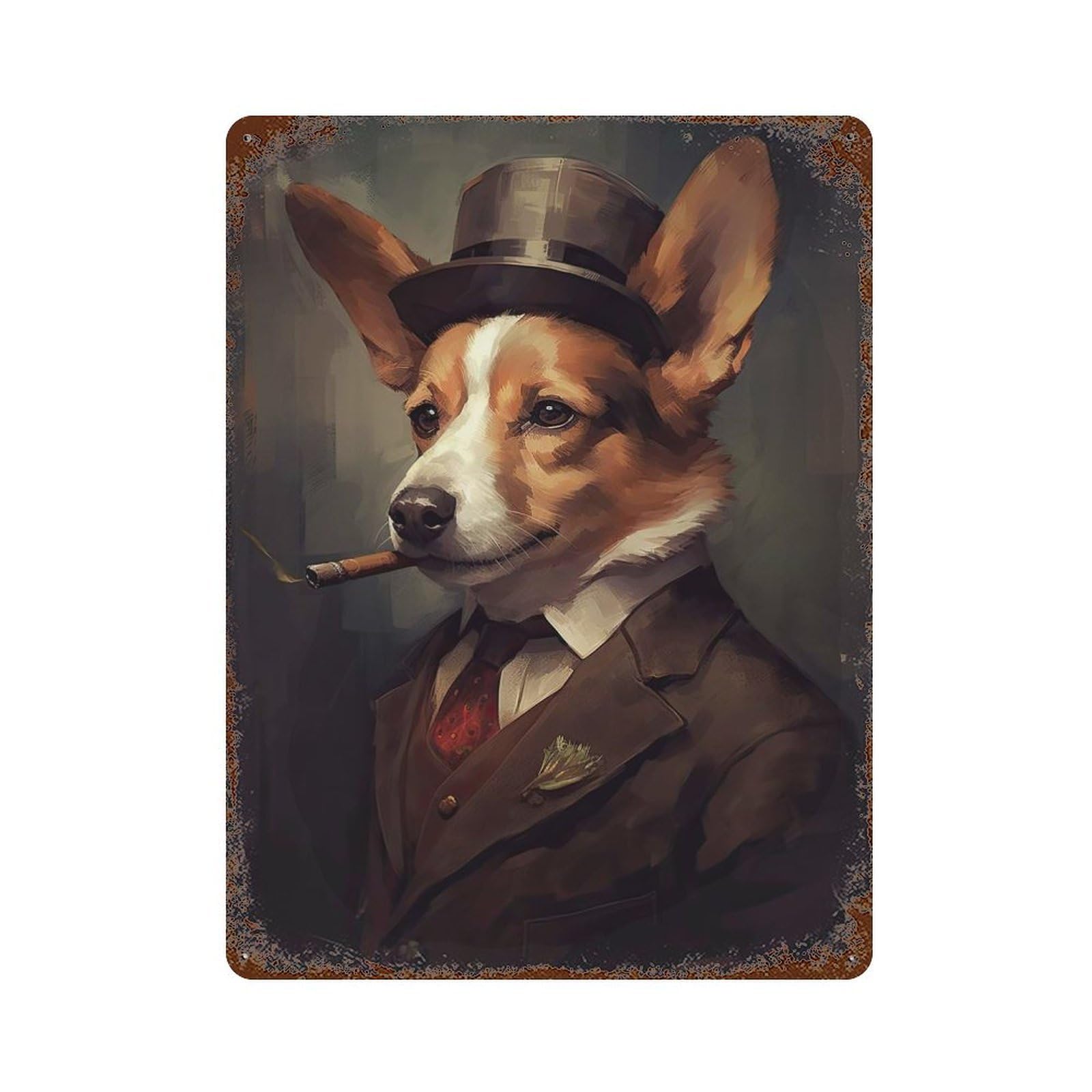 Rust Effect Corgi Dog The Gangster Weathered Tin Sign 15.7"x11.8", Shabby Chic Decor for Cafe, Home Bar And Lounge Decor