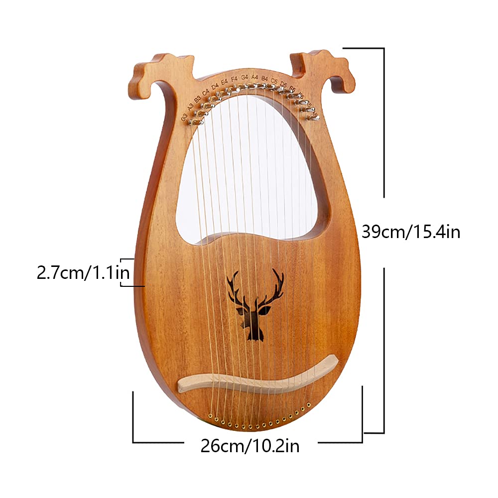 Instrumento de cuerda de caoba maciza, portátil, 16 cuerdas, arpa de lira con nota tallada, llaves de afinación, cuerdas de recogida (color madera)