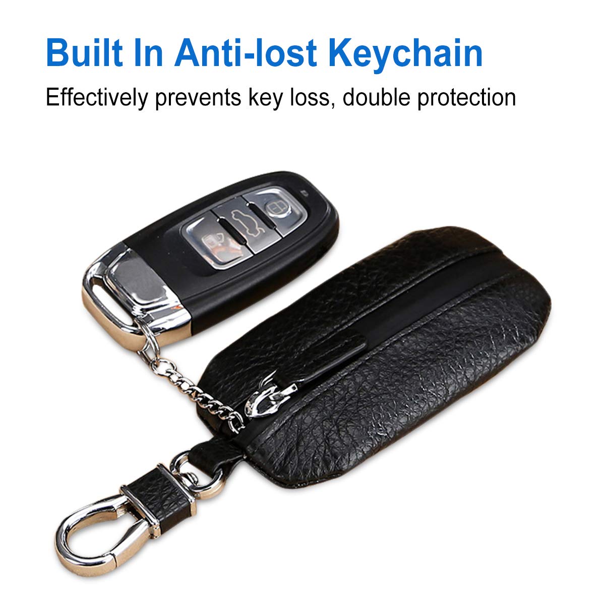 Cuero Estuches de Llave Clave del Coche Portátil Car Key Case Impermeable Cartera Anti-Robo para Hombre Mujer Llave Remota Hogar Llavero Uso Diario Negro