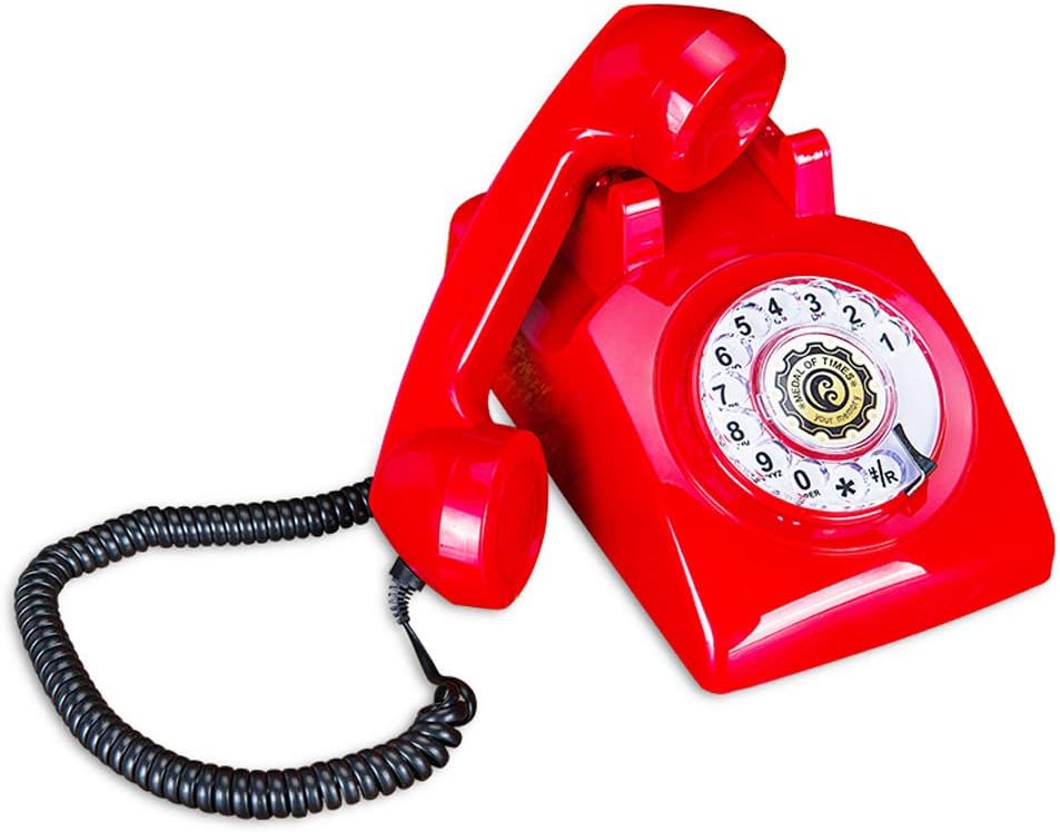 Qdid Retro Style Phone/Rotary Dial Telephone/Vintage Telephone/Classic Desk Phone with Rotary Dialler (Color : Red)