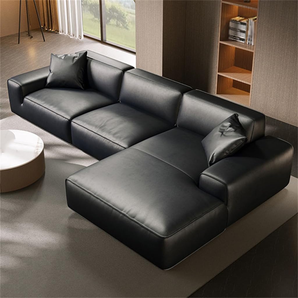 Italian Wood Skeleton Minimalist Sofa Black Straight Villa Tofu Block Large Flat Living Room(310 * 120 * 75CM)