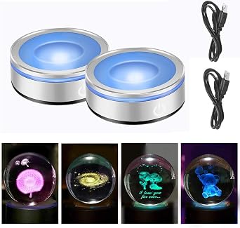 2 Pack LED Light Base, Multicolor Lighted Show Stand Display Plate with Sensitive Touch Switch for 3D Crystal Glass Art