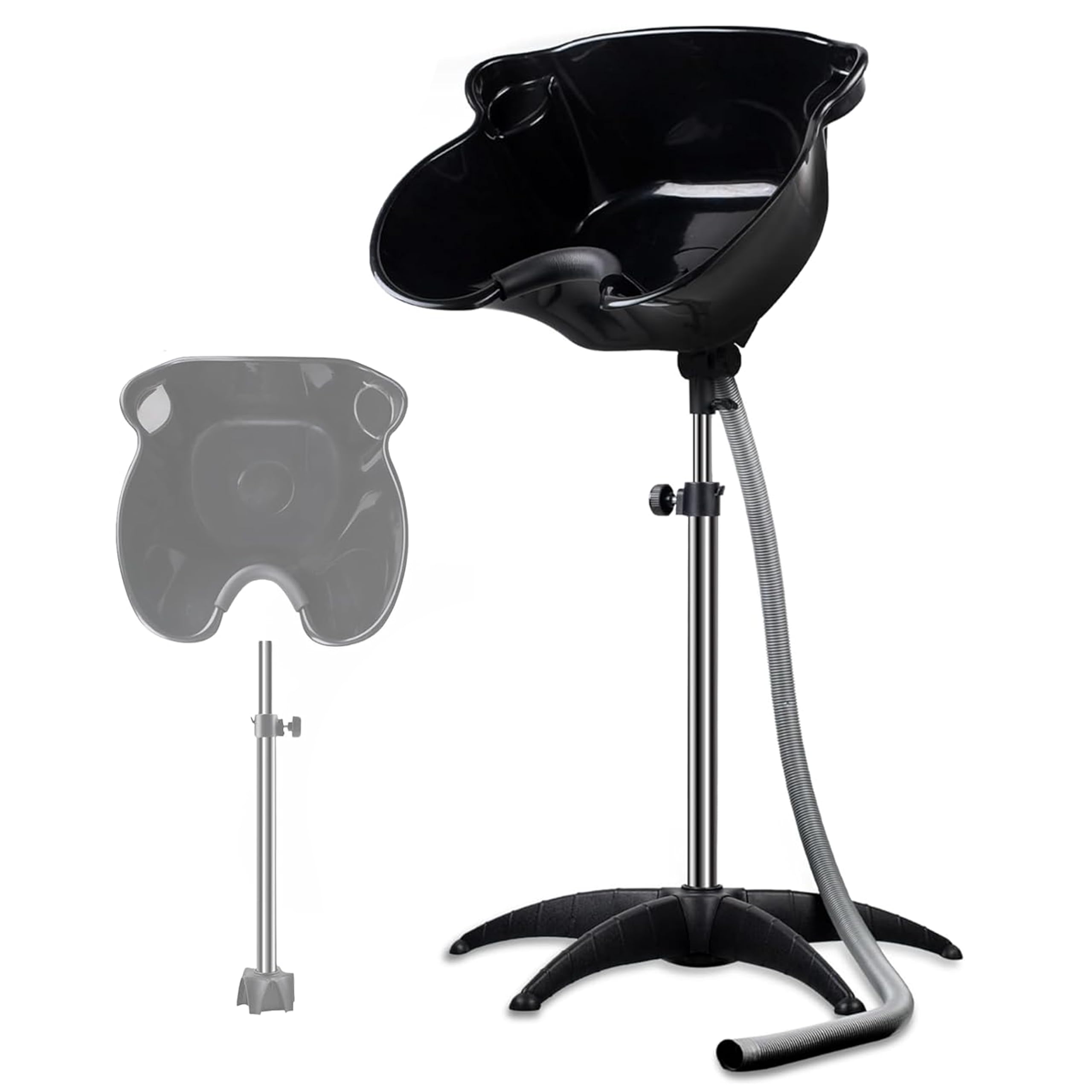Portable Shampoo Bowl?Shampoo Basin Salon Sink Hair?Height & Angle Adjustable Hair Washing Bowl with Drain Hose?Black