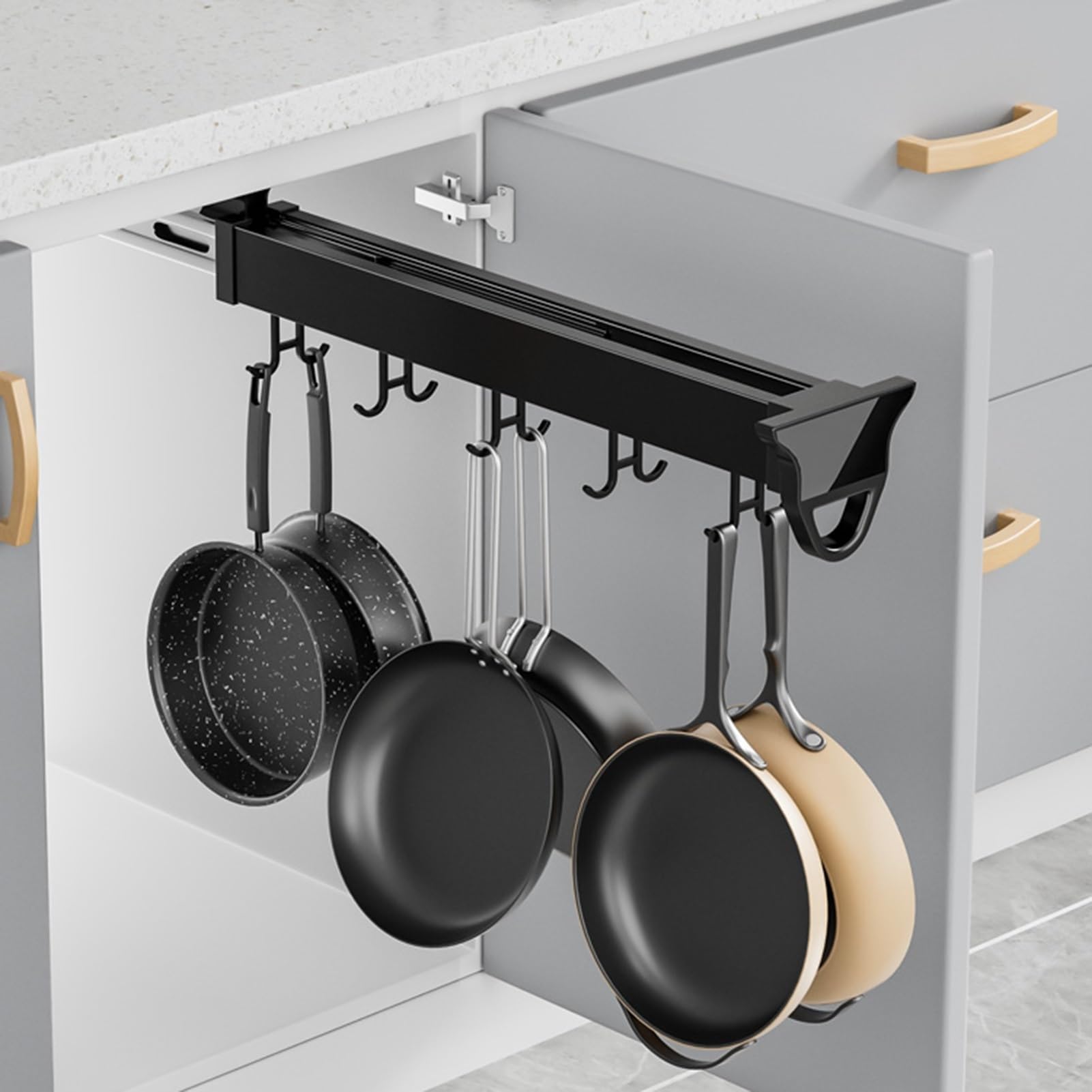 26-56CM Pull Out Pots And Pans Organizer, Aluminum Alloy Closet Holder Hanger Rail With Adjustable Hooks, For Cabinet, Closet Tie Rack, Belt Scarf Hanger(46CM)