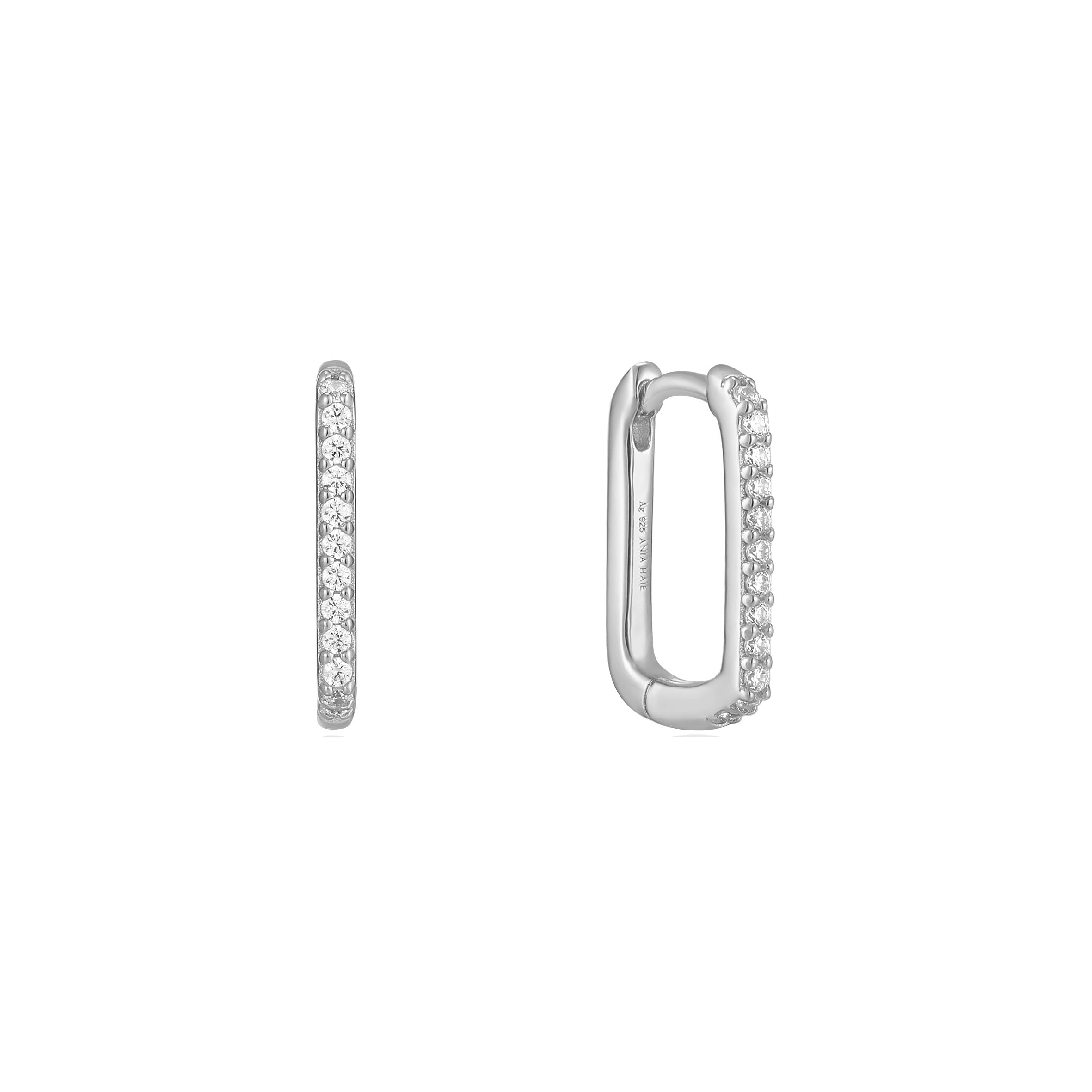Ania Haie Women's White/Silver Glam Oval Hoop Earrings E037-04H – Refined Craftsmanship - Sterling / Rhodium Plated