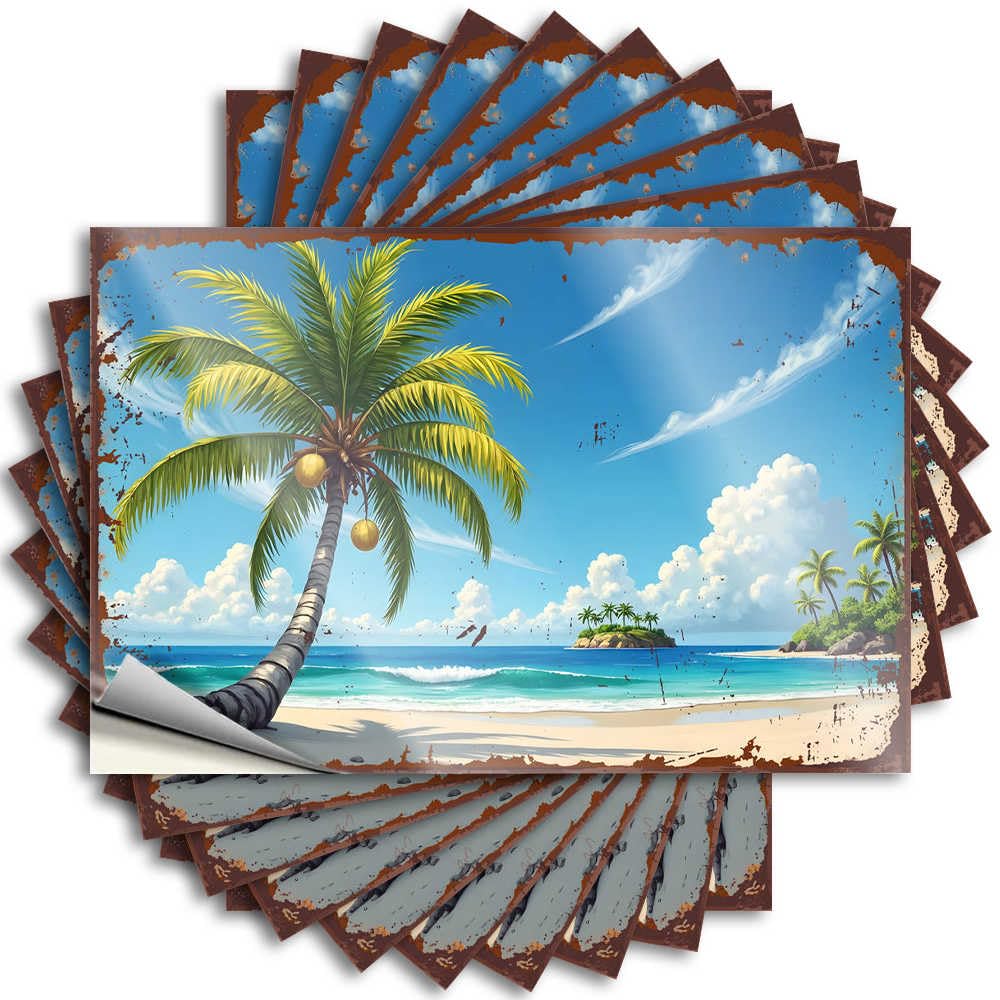 Palm Tree Paradise: A Tropical Beach Scene Halloween Fluffy - Sticker Case Waterproof Decal(6X9CM)