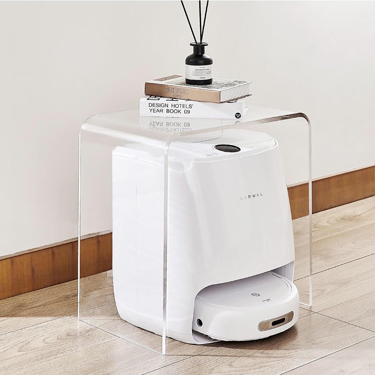 Móvil en acrílico para robot al vacío, estante rodante para baño u oficina en casa, armario de ahorro de espacio, mesa independiente (44 x 30 x 60 cm)