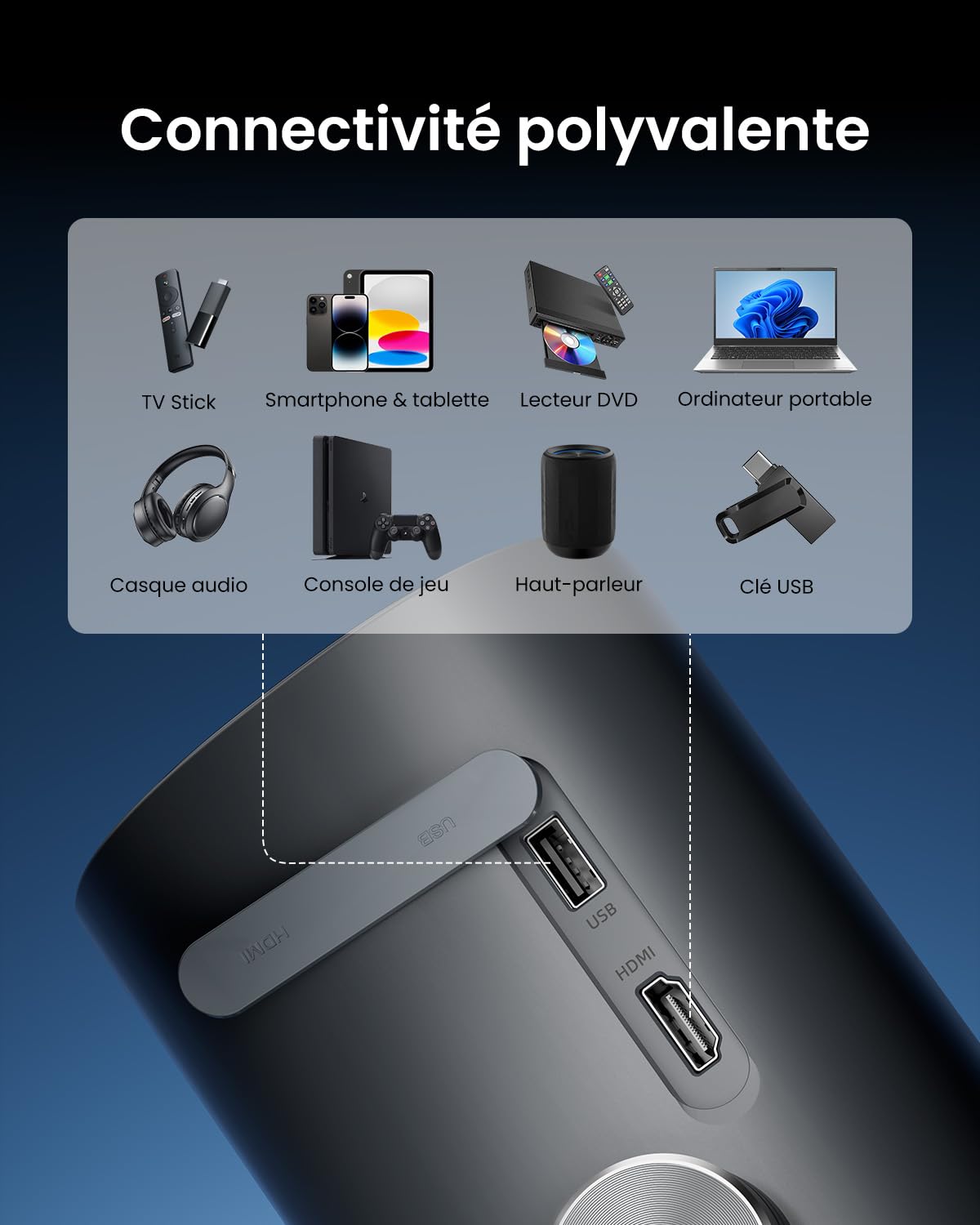 Vidéoprojecteur Portable avec Batterie Intégrée, Dangbei Freedo Mini Vidéoprojecteur 1080P, Google TV avec Licence Netflix, 450 lumens ISO, 2,5 Heures d'Autonomie pour Extérieur/Home Cinéma