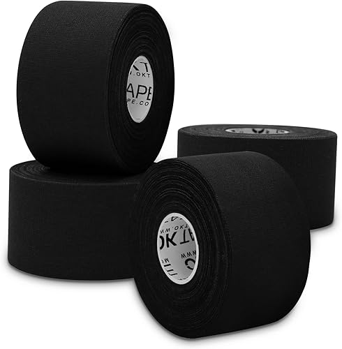 OK TAPE Paquete de 4 cintas deportivas negras  Muy fuerte, fácil de rasgar, sin residuos pegajosos, cinta perfecta para atletas y entrenadores