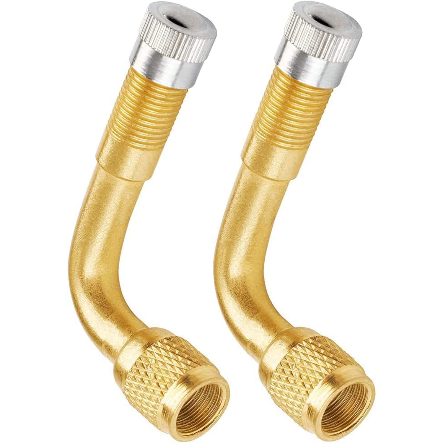 2-Pack 90 Degree Tire Valve Extensions - Brass Adaptor For Cars, Bikes & RVs