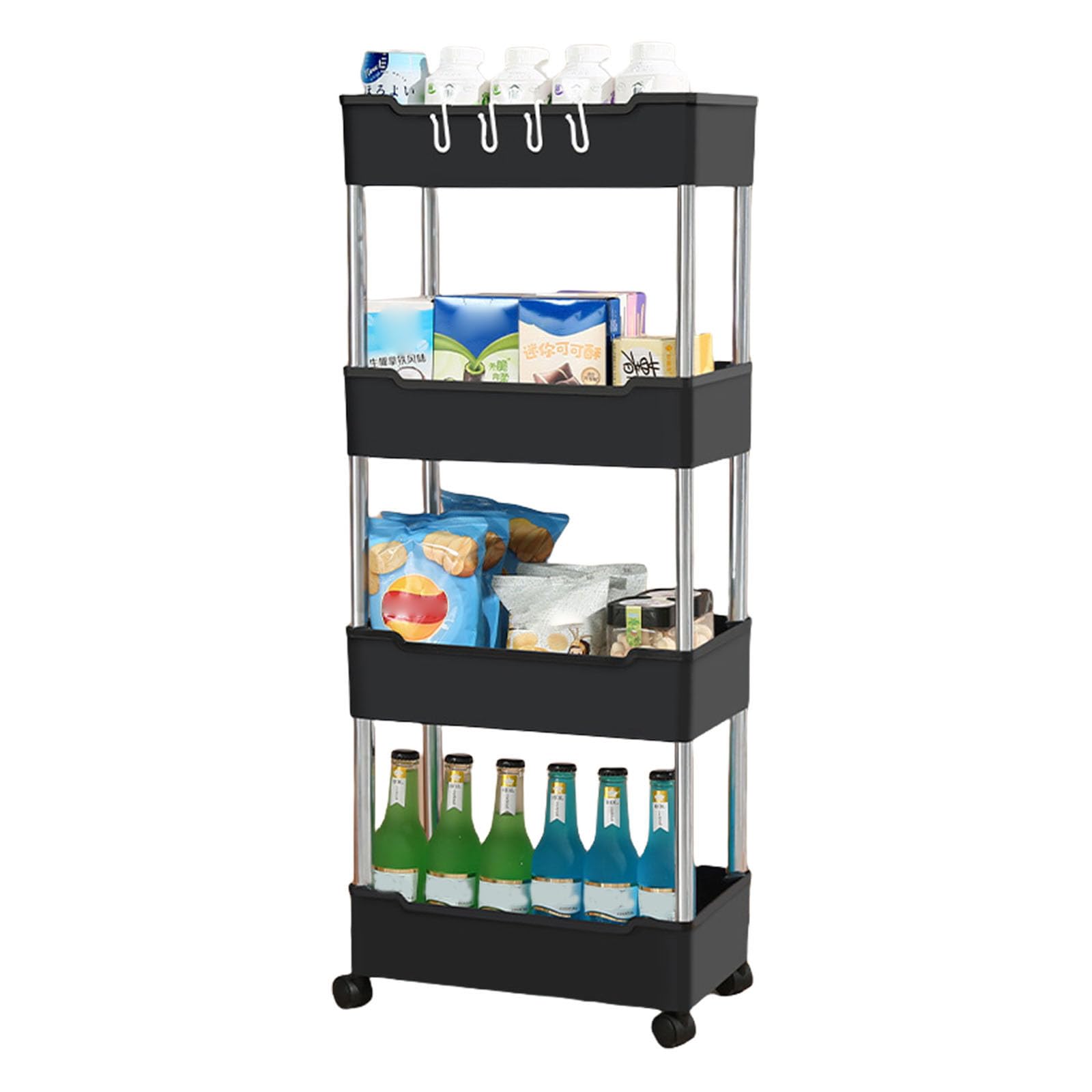3/4 Layer Bathroom Storage Cart Kitchen Organizers Rolling Mobile Shelves Space Saving Design Narrow Shelving Mobile Bathroom Shower Organizers Rack