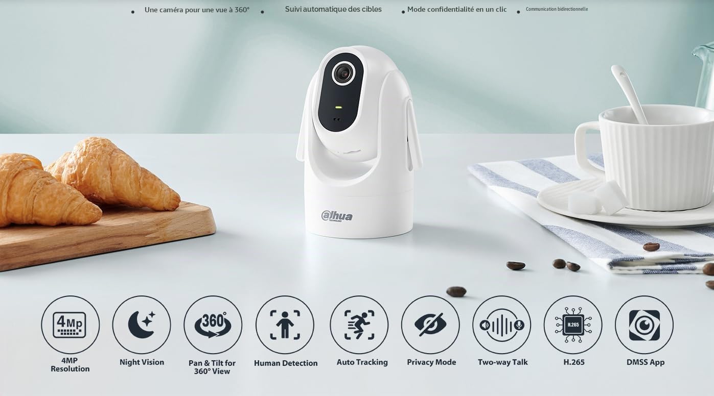 Dahua Caméra réseau Wi-FI panoramique et inclinable d'intérieur à focale Fixe 4 MP - DH-H4C