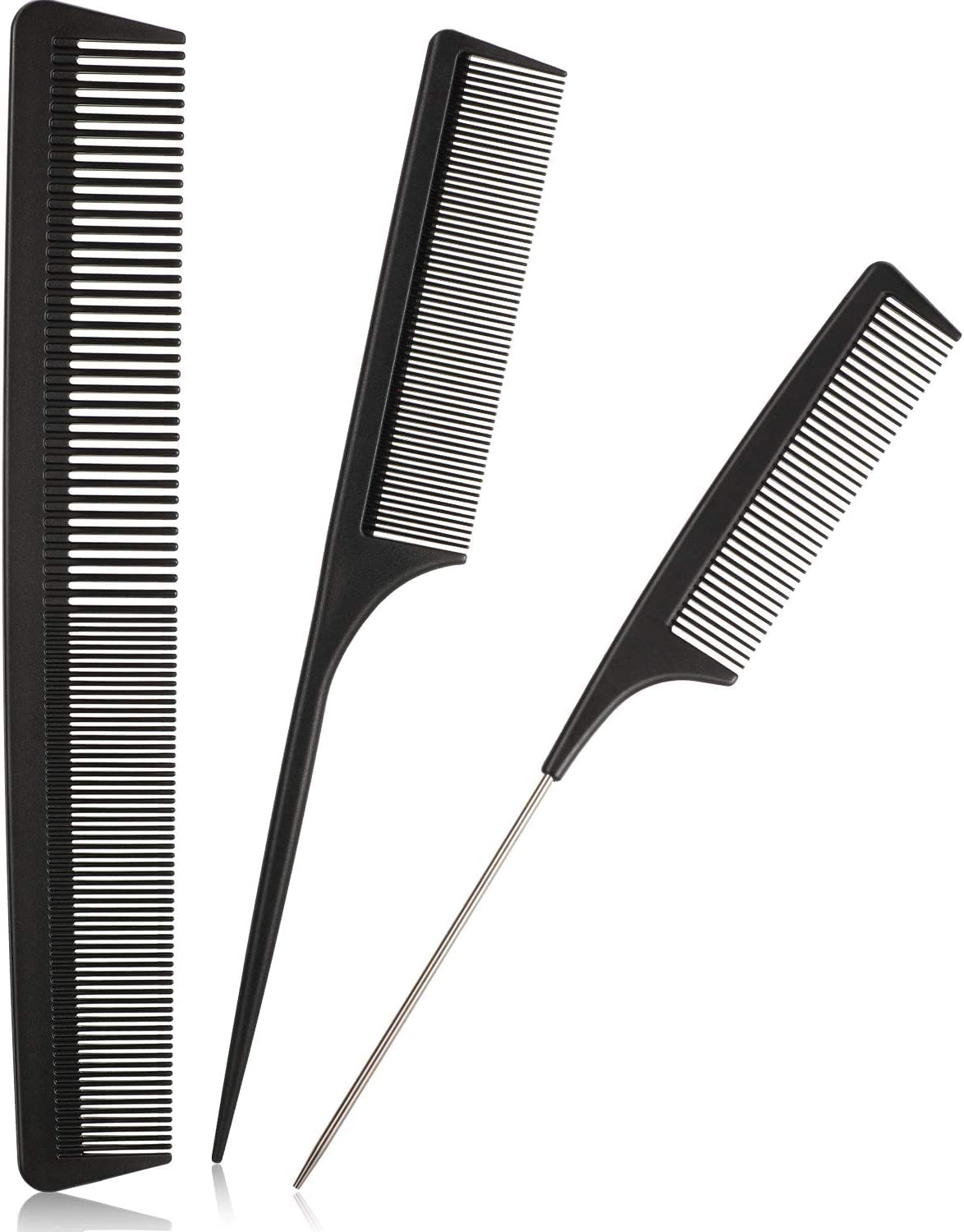 3 Pieces Tail Combs Set Carbon Styling Comb Fiber Rat Tail Comb Anti Static Heat Resistant Barber Hairdressing Comb Steel Pintail Comb Cutting Fine Tooth Comb Teasing Hair Comb for Women Men, Black-image-38