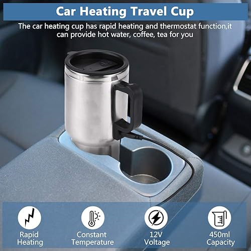 Miniatura 2 de Taza de calefacción de viaje, hervidor eléctrico de acero inoxidable para automóvil con encendedor de cigarrillos, taza de café eléctrica para agua