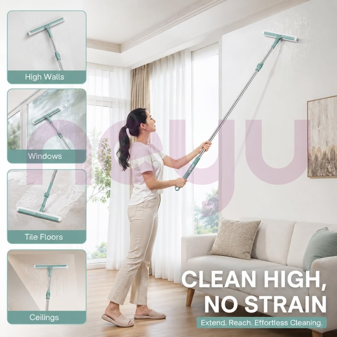 NEYU Heavy Duty Bathroom Wiper with 180-Degree Swivel Head | Multifunctional Magic Broom Floor Wiper | 50-Inch Rotating Floor Squeegee with Long Handle Adjustable (1 Piece) 4