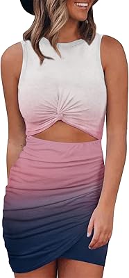 BTFBM Women 2026 Summer Dresses Sleeveless Casual Crewneck Bodycon Cutout Twist Slim Wrap Club Party Beach Mini Dress