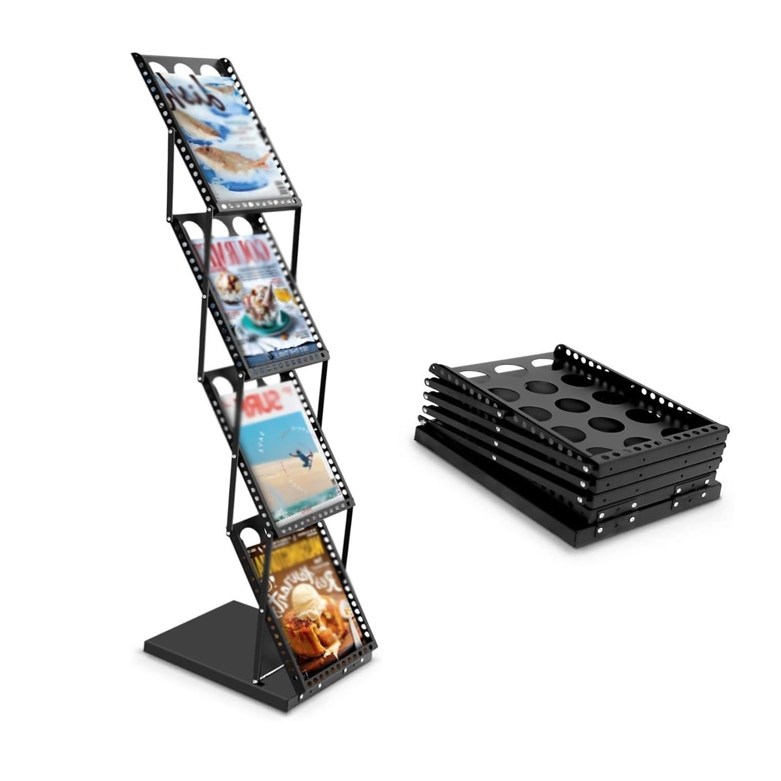 Espositore Per Brochure A4 – Scaffale Pieghevole E Regolabile A 4 Tasche, Organizer Da Pavimento Per Libri E Pubblicazioni, Con Borsa Per Il Trasporto