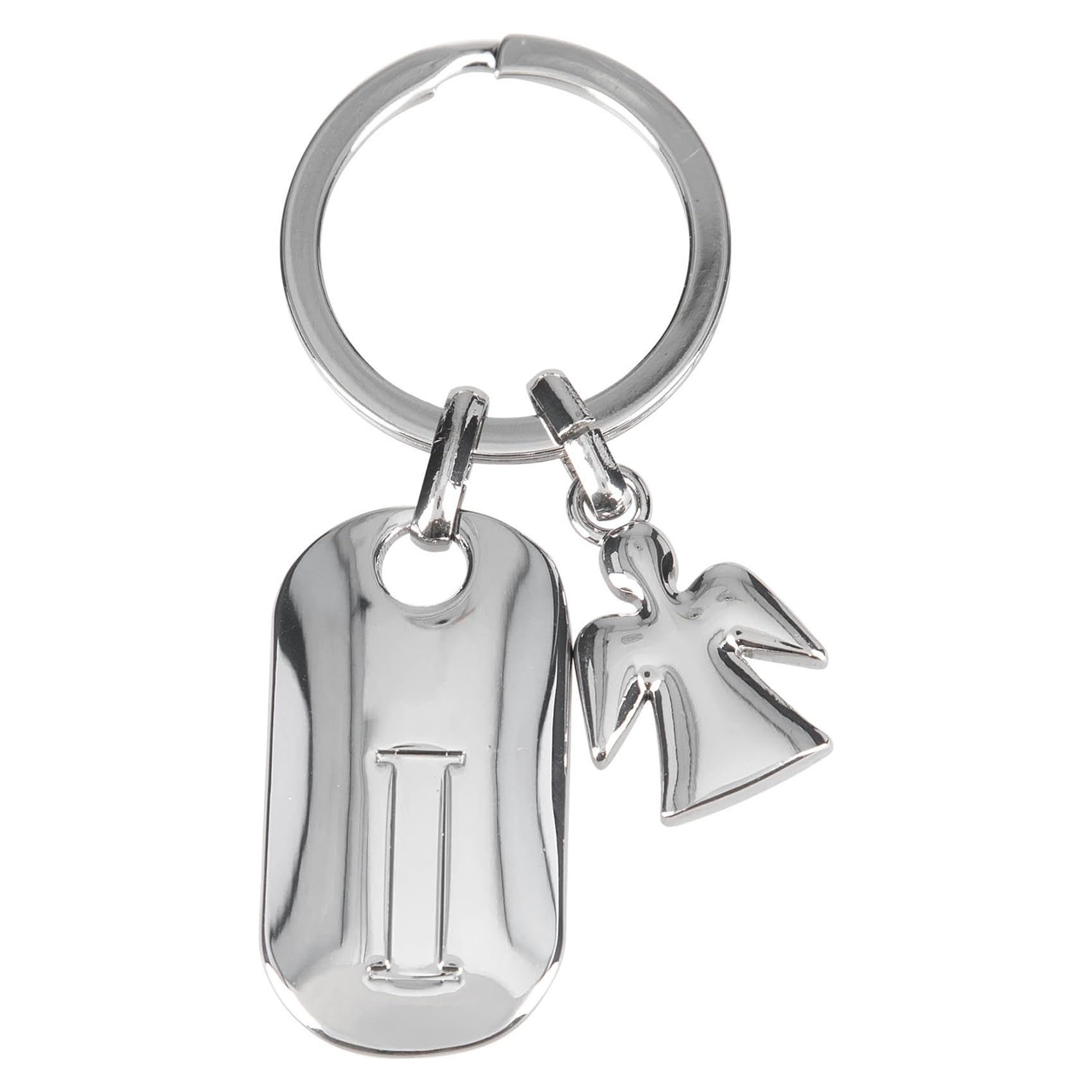 Depesche 11800-010 Silver Zinc Alloy Letter I Guardian Angel Keyring with Coloured Velvet Pouch, silver, standard size