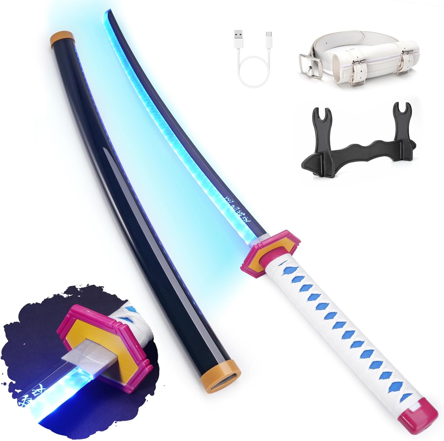 Zisu LED Glowing Anime Cosplay Sword Katana - 40 Inch Rechargeable Light Up Sword with Stand & Belt