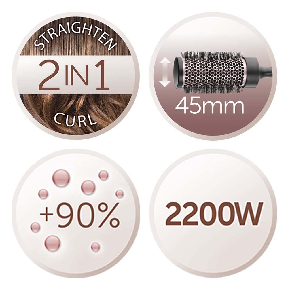 Remington Asciugacapelli 2200W - Asciuga, Piastra e Arriccia - 3 accessori per lo styling: ugello e diffusore, spazzola rotonda da 45 mm e clip, 3 livelli di riscaldamento e 2 di ventilazione, D5707